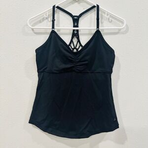 PrAna-Black Tank Top Cami Lattice Back Ruched Bust Athleisure Women's S